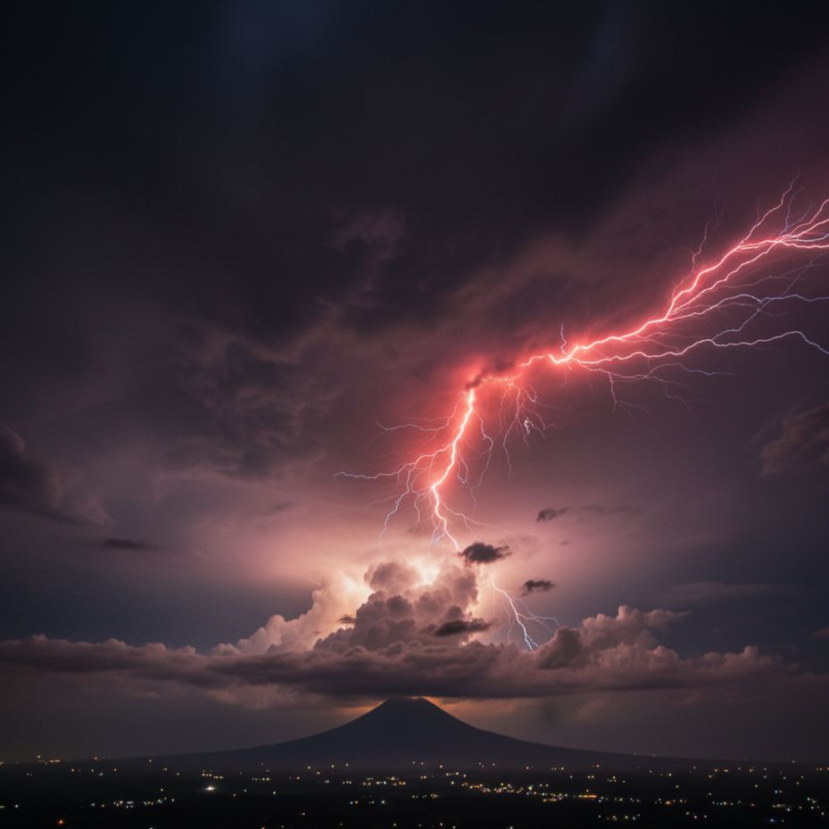 fenomena Red Sprites yang tampak seperti kilatan cahaya merah besar