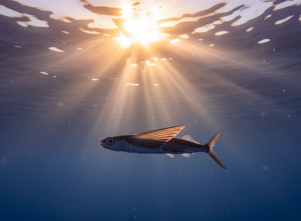 Cahaya matahari menembus permukaan laut dengan efek alami .