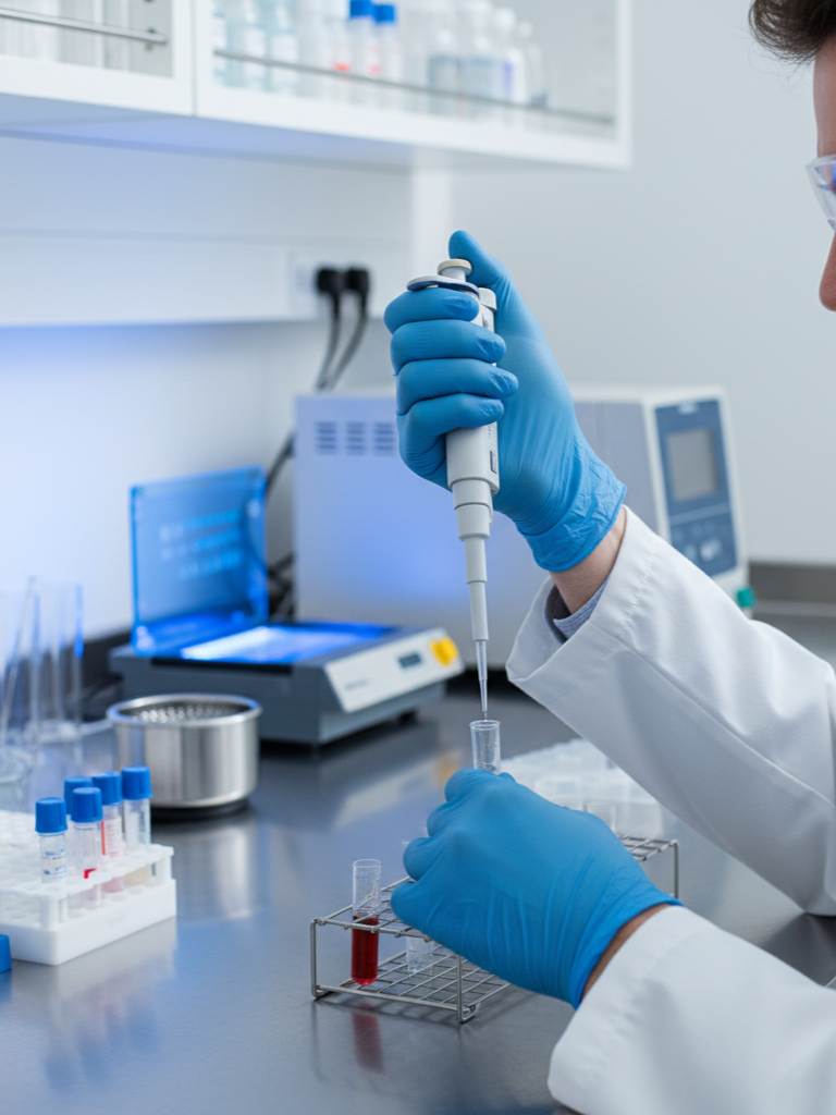 Bioteknologi Tempe: Studi Strain Unggul Rhizopus oligosporus Ilmuwan atau laboran menggunakan pipet mikro di laboratorium bioteknologi untuk penelitian ragi tempe