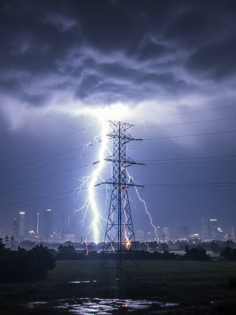 Foto Sambaran Petir Paling Kuat di Menara SUTET
