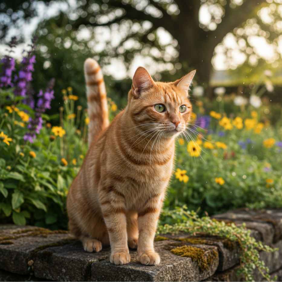 Kucing domestik yang sehat dan aktif, sebuah contoh dari ketahanan genetik atau hybrid vigor yang umum ditemukan pada kucing non-ras.