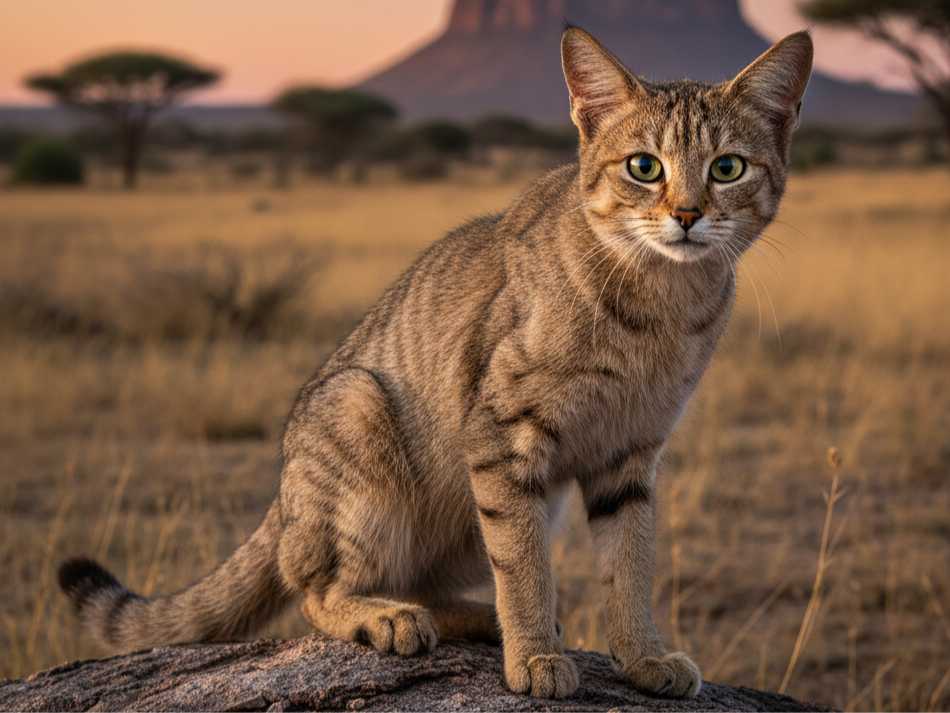 Kucing liar Afrika, Felis silvestris lybica, nenek moyang semua kucing domestik modern yang berasal dari wilayah Fertile Crescent.