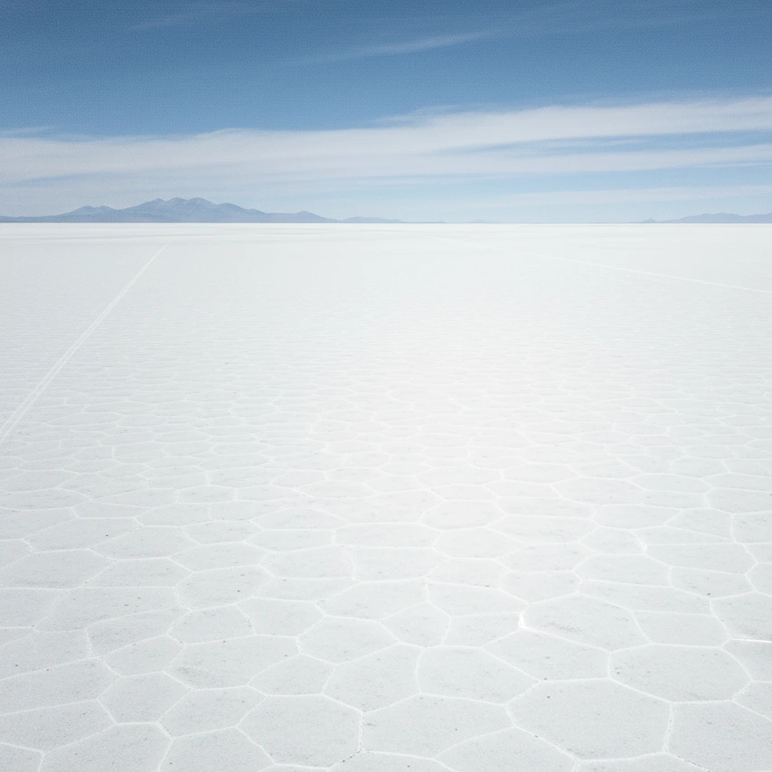Pemandangan udara luas dataran garam putih.