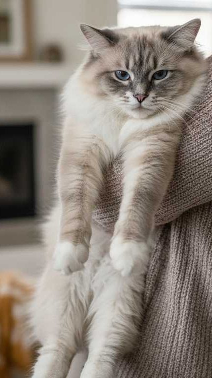 Kucing Ragdoll yang tenang dan jinak saat digendong.